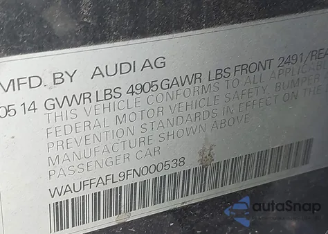 2015 Audi A4 2.0T Premium из США, поврежденный, VIN WAUFFAFL9FN000538